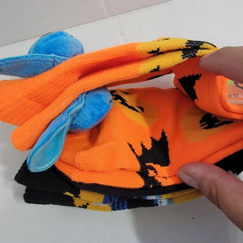 Disney Stitch Plush Head Halloween Pumpkins Crew Socks 2‎ Pack Size 9-11 NEW